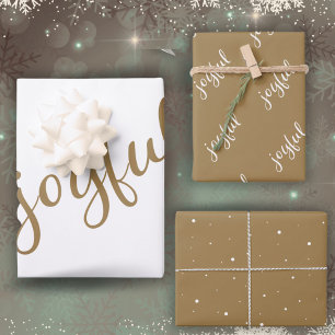 Freudendes Script Snowflakes Beige Urlaub Geschenkpapier Set