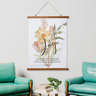 Freudenpsalm 16:11 orangefarben floral wandteppich mit holzrahmen