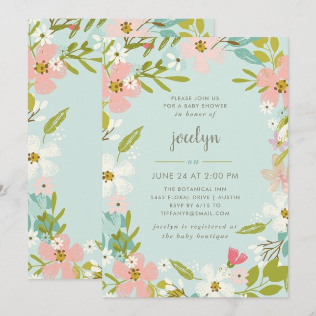 Freudige Blumen| tadellose Babyparty-Einladung Einladung (Vorne/Hinten)