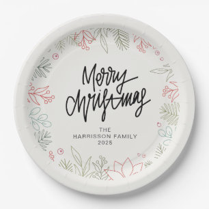 Freudiger floraler Weihnachtskranz Familie benutze Pappteller