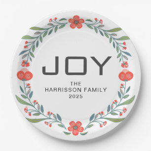 Freudiger floraler Weihnachtskranz Familie benutze Pappteller