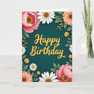 Freudiger Geburtstag Türkis Floralkarte Karte