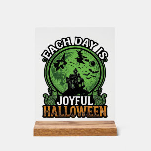 Freudiger Halloween-Spook-Haus-Hexen-Katze jeden T Acrylschild