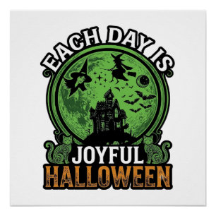 Freudiger Halloween-Spook-Haus-Hexen-Katze jeden T Poster