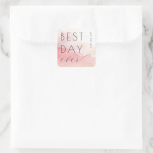 Freudiger Rosa-Aquarell-Hochzeitsaufkleber Quadratischer Aufkleber