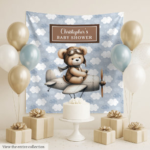 Freudiger Teddybär-Pilot-Baby-Party-Fotobanner Wandteppich