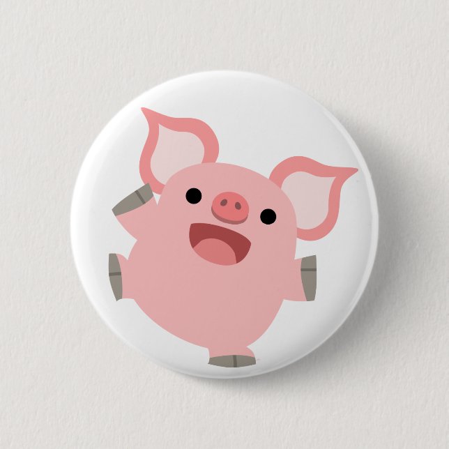 Freudiges Cartoon-Schwein-Knopf-Abzeichen Button (Vorderseite)