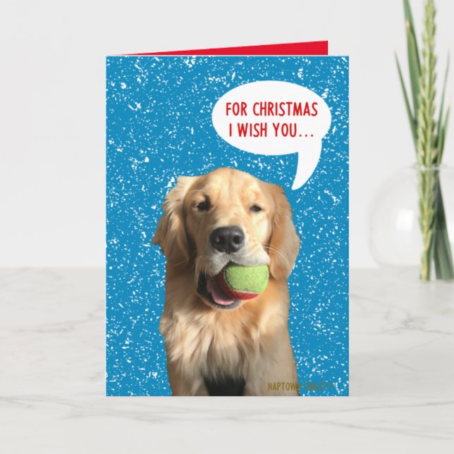 Freudlicher Hund mit Ball Weihnachtskarte Dankeskarte (Vorderseite)