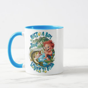 Freudlicher Junge, der in einer Fange reist Tasse