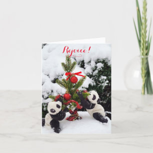 Freue dich Weihnachten Neujahr Pandas beim Spielen