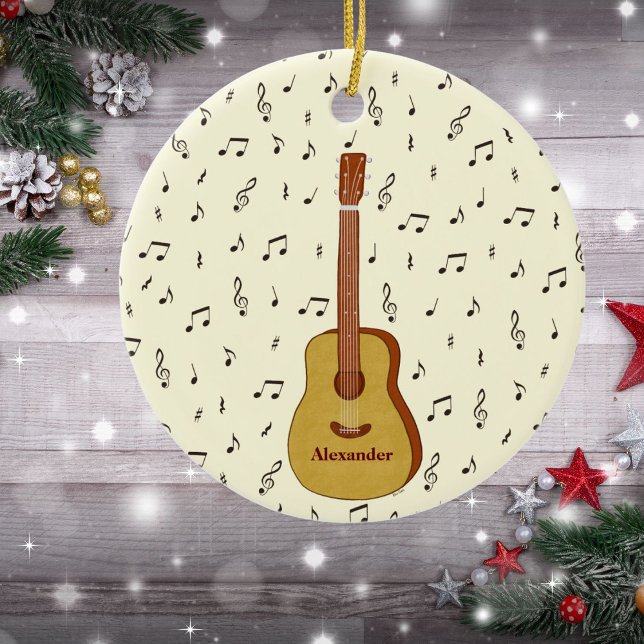 Freuen Sie sich auf das Design der Musiknote Keramik Ornament (Guitar With Music Notes Personalized Ceramic Ornament)