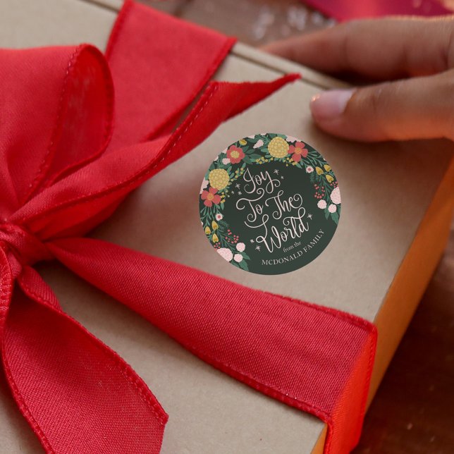 Freuen Sie sich auf den Blumengarten der Welt Runder Aufkleber (Joy To The World Floral Garden Elegant Classic green Round Sticker)