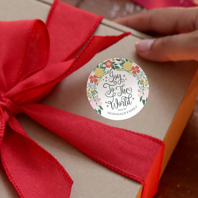 Freuen Sie sich auf den Blumengarten der Welt Runder Aufkleber (Joy To The World Floral Garden Elegant Classic White Round Sticker)