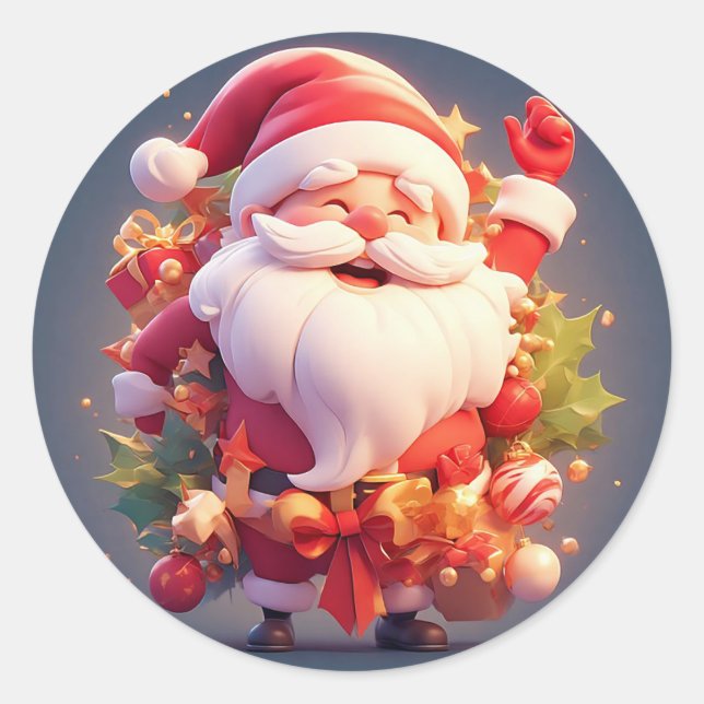 Freuen Sie sich auf den Weihnachtsmann umgeben von Runder Aufkleber (Vorderseite)