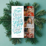 Freuen Sie sich auf die frohe, religiöse Fotokarte Feiertagskarte<br><div class="desc">Dieses religiöse Foto Weihnachtskarte Design verfügt über eine handgeschriebene und illustrierte Christliche Hymne "Joyful Joyful, We Adore You, God of Glory, Lord of Liebe". Dieses Design besticht durch drei schöne Fotos und eine frostige, gefrorene blaue Wintermarinierpalette mit Aquarellfarben. Sie können die Hintergrundfarbe auf diesem Design anpassen und Sie finden kostenlose...</div>