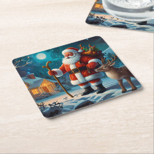 Freuen Sie sich auf die Weihnachtsszene Rechteckiger Pappuntersetzer