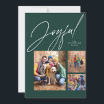 Freuen Sie sich auf drei Foto grüne Weihnachtszeit Feiertagskarte<br><div class="desc">Diese Weihnachtskarte der Familie enthält ein großes modernes Drehbuch "fröhlich" über einer Collage von drei Fotos. Die Vielfalt der Formen und Größen eignet sich hervorragend, um Highlights aus dem Jahr oder das Beste aus dem Foto der Familie zu zeigen. Auf der Rückseite der Urlaubskarte, die auch ein lustiges Muster aus...</div>