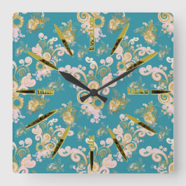 Freuen Sie sich auf ein abstraktes Blume-Blätterde Quadratische Wanduhr