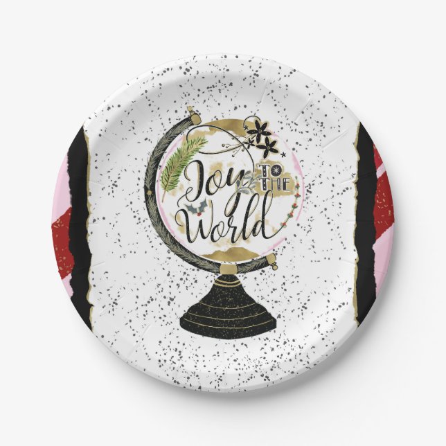 Freuen Sie sich auf ein weltweites Party mit Rot u Pappteller (Vorderseite)