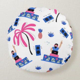 Freuen Sie sich auf einen DJ, tropisches Strandmus Rundes Kissen