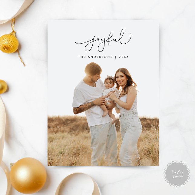 Freuen Sie sich auf Gruß, fröhliches Weihnachts-Fo Postkarte (Joyful Greeting, Merry Christmas Family Photo Postcard, Modern Minimalist themed)