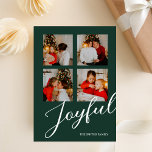 Freuen Sie sich auf moderne Minimalistische grüne  Feiertagskarte<br><div class="desc">Freuen Sie sich auf moderne,  Minimalistische,  grüne Script 4 Foto Holiday Card. Senden Sie Ihren personalisierten und individuell gestaltbaren Urlaub an Freunde,  Kollegen und Familie in schlichten,  eleganten und modernen Foto Design festliche,  natürliche minimalistische Stilkarten! Unter der Kalligrafie finden Sie Ihre persönliche Grußbotschaft in der modernen Typografie.</div>