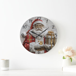 Freuer Weihnachtsmann mit Geschenken Große Wanduhr
