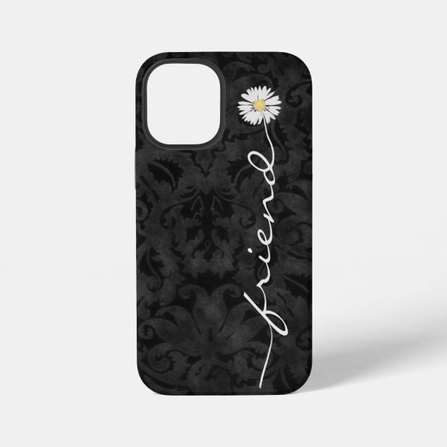 Freund Daisy auf schwarzem Damast Case-Mate iPhone 12 Mini Hülle (Rückseite)