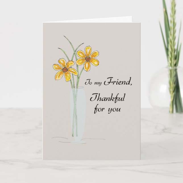 Freund danke Ihnen zwei Daisy Blume in Vase Karte (Vorderseite)