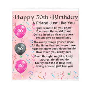 Freund-Gedicht - 30. Geburtstag Notizblock
