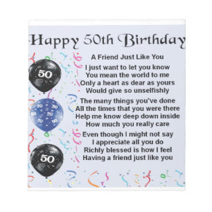 Freund-Gedicht-50. Geburtstag Notizblock