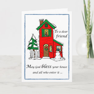Freund-Gott segnen Haus-Weihnachten Feiertagskarte