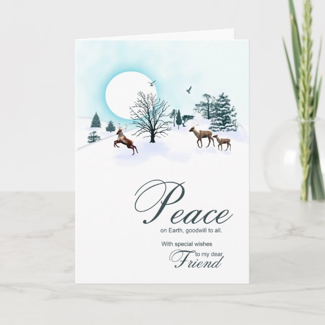 Freund, Weihnachtszene mit Rentieren Feiertagskarte (Vorderseite)