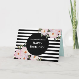 Freunde am Geburtstag Wasserfarben Rose Streifen Karte