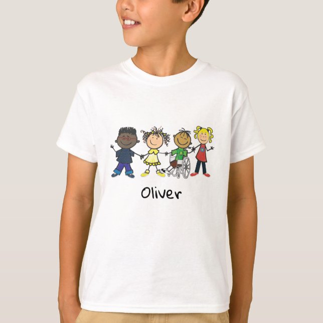 Freunde - Cartoon Stil Kinder halten Hände T-Shirt (Vorderseite)