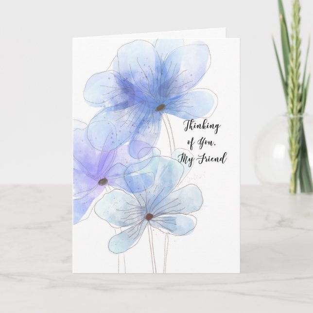 Freunde denken Sie an weiche, weiche Blauen Blumen Karte (Vorderseite)