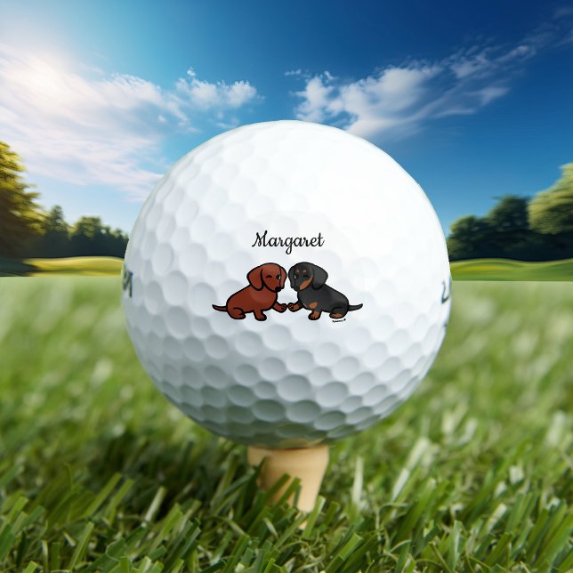 Freunde der personalisierten Dackel 2 Golfball (Dachshund Friends Golf Balls for Dachshund Owners!  Personalized and cute doxie cartoon design.)