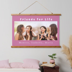 Freunde des Lebens Foto Namen dunkelrosa Wandteppich Mit Holzrahmen