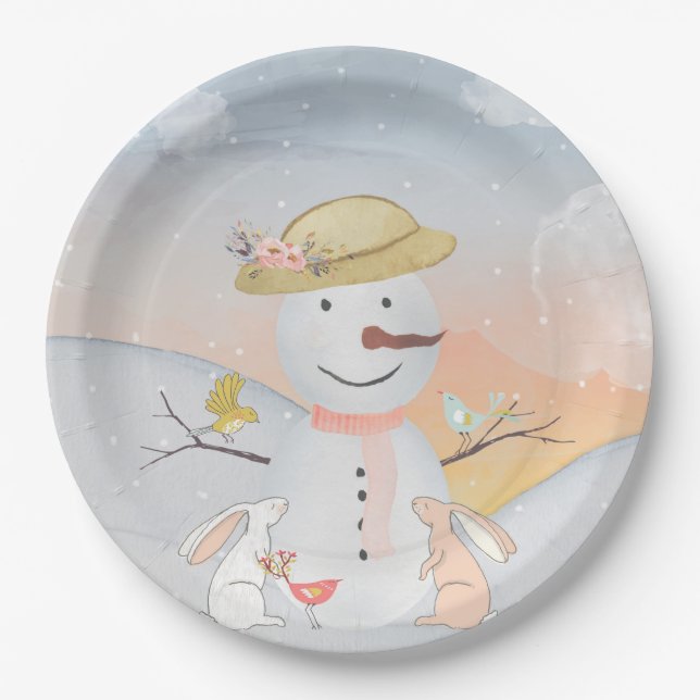 Freunde des Schneemans und des Winterwaldes Pappteller (Vorderseite)