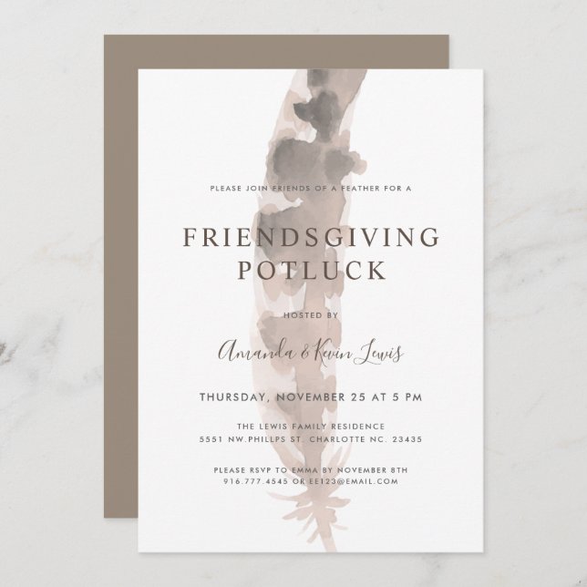 Freunde einer Feder | Friendsgiving Potluck Einladung (Vorne/Hinten)