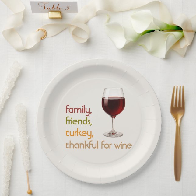 Freunde, Essen, Truthahn und Wein | Moderne Thanks Pappteller (Hochzeit)