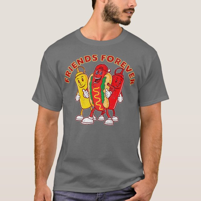 Freunde Forever Hot Dog Ketchup Mustard Funny T-Shirt (Vorderseite)