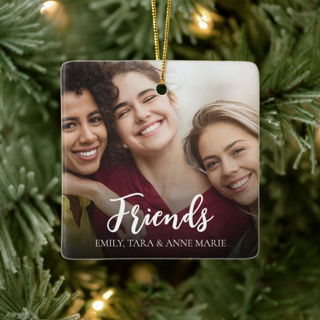 Freunde Foto Rot und Weiß Personalisiert Keramikornament (Baum)