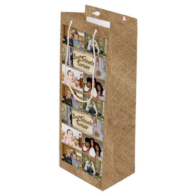 Freunde Foto sammeln DIY-Bild 6 pic jute Geschenktüte Für Weinflaschen (Vorderseite Schrägansicht)