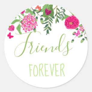 Freunde für ewig - Blume und Schmetterlinge Runder Aufkleber
