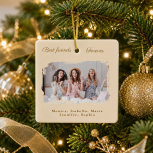 Freunde für immer Foto Champagner Weihnachten Keramikornament