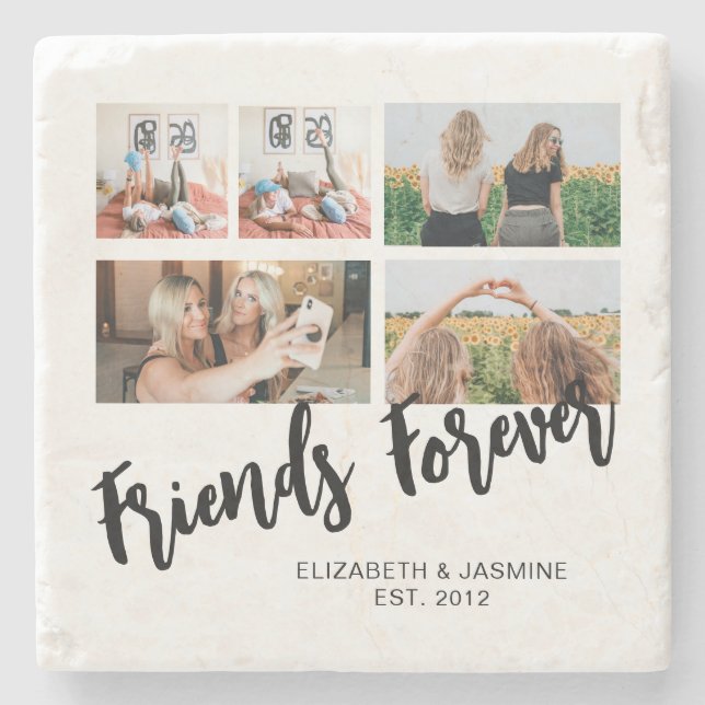 Freunde für immer Foto Collage Geschenk für BESTE  Steinuntersetzer (Vorderseite)