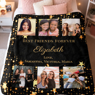 Freunde für immer Foto-Collage schwarz Gold Fleecedecke