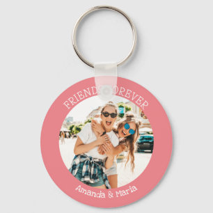Freunde für immer   Foto hochladen und Namen pink Schlüsselanhänger