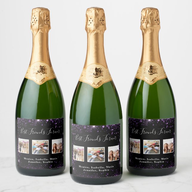 Freunde für immer Foto schwarzer lila Glitzer (Flaschen)